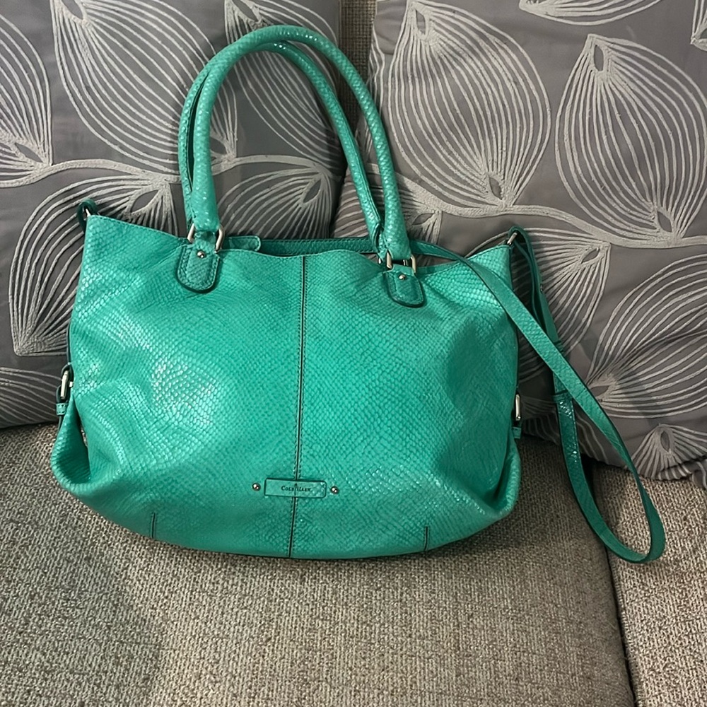 Cole Haan Devin Tote Green Snake print